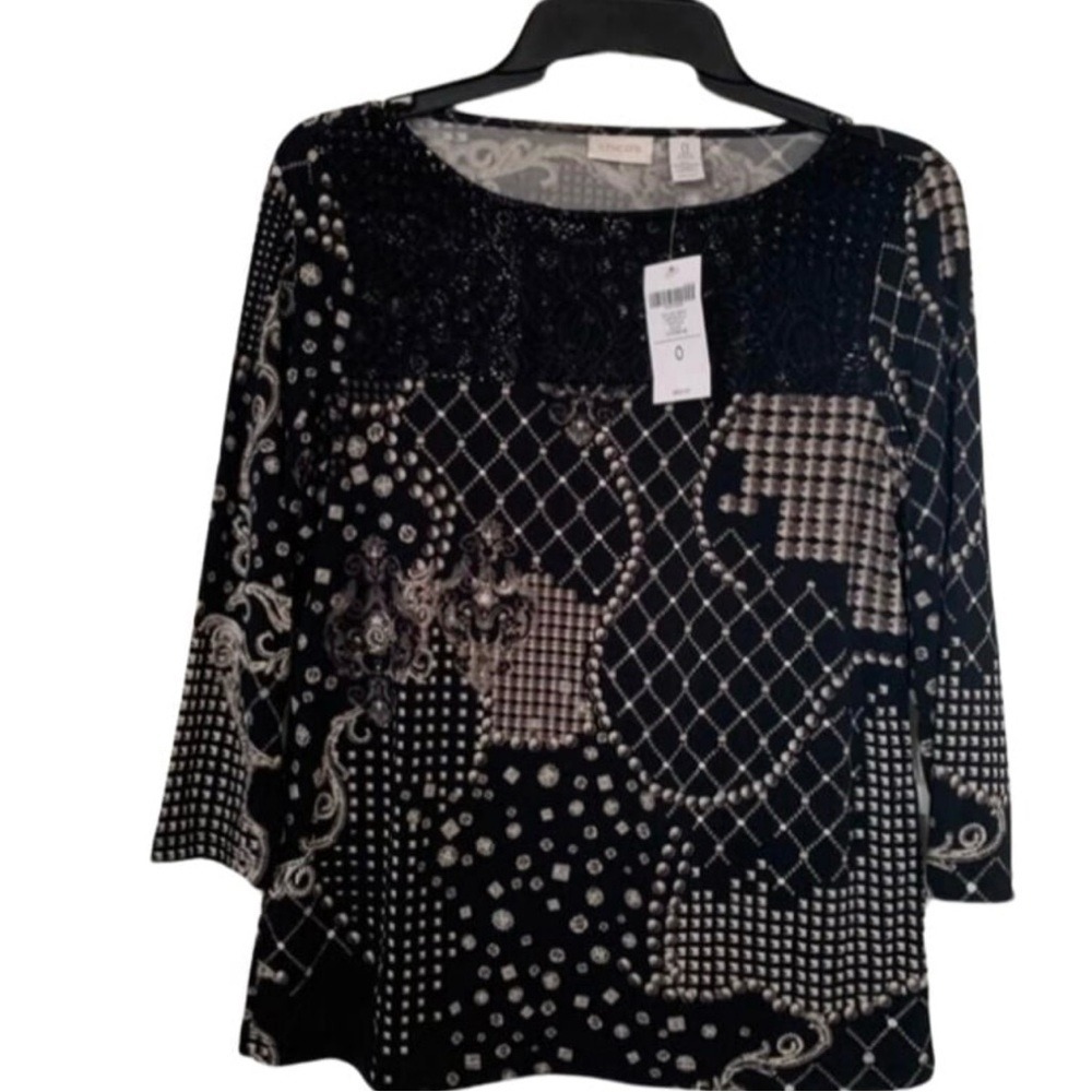 Chico's Women's Top Sz 0 Small NWT 3/4 Sleeve Black Dressy